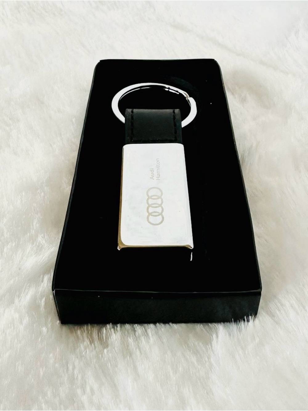 Audi Branded Black Leather Key & Card Holder Keychain